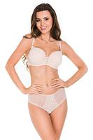 Biustonosz cały usztywniony. Miseczki pokryte gładkim plenem. 
Biustonosz sprawdzi sie na średnim i dużym biuście, okala i unosi piersi a usztywnienie zarówno górnej jak i dolnej miseczki zapewni doskonały kształt piersi w każdej kondycji.
Ramiączka regulowane, nieodpinane. 
Skład surowcowy: 88%Poliamid, 8%Bawełna, 4%Elastan