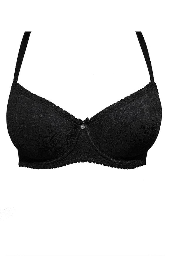 Elegancka balkonetka wykonana z dzianiny. Konstrukcja oparta na dwóch pionowych cięciach, zapewnia uzyskanie efektu głębokiego dekoltu oraz znaczącego uniesienia piersi. Całość biustonosza usztywniana pianką wykończoną bawełną. Ramiączka regulowane, nieodpinane.
SKŁAD: 88% POLIAMID, 8% BAWEŁNA, 4% ELASTAN
 