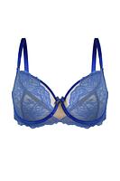 Biustonosz miękki z fiszbinami.
Miseczki wykonane z beżowej siatki pokrytej błękitną koronką, która delikatnie wychodzi ponad miseczki. Taśmy w ciemniejszym odcieniu kontrastują z całością a ozdoba na środku dodaje uroku. Obwód z siatki obszytej koronką, bez bocznej fiszbiny. 
Biustonosz dedykowany dla średnich i dużych biustów.
Konstrukcja MS1 DEZIRO
Skład: 85% Poliamid, 10% Elastan, 5% Poliester
 
 