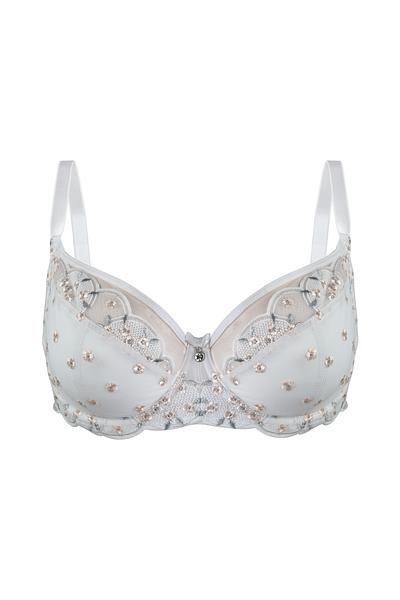 Biustonosz miękki, konstrukcja wzbogacona o boczną część idealnie zbierającą piersi ku sobie. Dolna miska wykonana z delikatnego plenu góra z haftu z tym samym motywem.
Boki wykonane z grubej dzianiny. Pionowe fiszbiny boczne. Bawet zdobi haft. Ramiączka regulowane, nie odpinane.
Konstrukcja na średnie i duże biusty-zapewni maksymalne podtrzymanie i komfort użytkowania.
Konstrukcja MS7-soft side support
Skład: 85% Poliamid, 10% Elastan, 5% Poliester
 