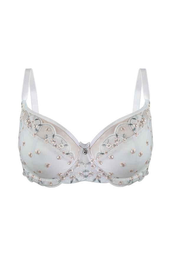 Biustonosz miękki, konstrukcja wzbogacona o boczną część idealnie zbierającą piersi ku sobie. Dolna miska wykonana z delikatnego plenu góra z haftu z tym samym motywem.
Boki wykonane z grubej dzianiny. Pionowe fiszbiny boczne. Bawet zdobi haft. Ramiączka regulowane, nie odpinane.
Konstrukcja na średnie i duże biusty-zapewni maksymalne podtrzymanie i komfort użytkowania.
Konstrukcja MS7-soft side support
Skład: 85% Poliamid, 10% Elastan, 5% Poliester
 