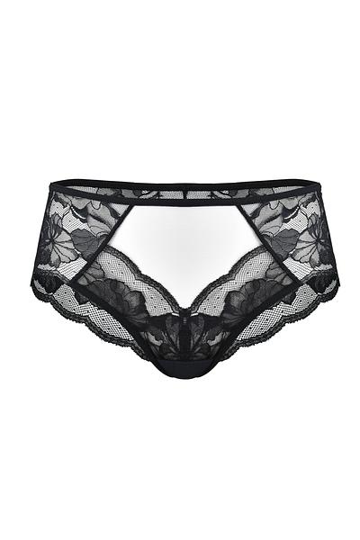 Figi wykonane z delikatnych materiałów, idealnych dla kobiecej elegancji i komfortu. Tył całego modelu jest ozdobiony koronką, dodając mu delikatny i kuszący wygląd. Koronkowe zdobienia nadają mu subtelnego uroku i elegancji, sprawiając, że nosząca je kobieta czuje się wyjątkowo i pewnie.
Przód  wykonany jest z tiulu, co dodaje im lekkości i delikatności. Boki i tył z koronki. Płaskie wykończenie sprawia, że są one dyskretne pod ubraniem, jednocześnie zapewniając wygodę noszenia.
Skład surowcowy: 78% Poliamid, 12% Elastan, 5% Poliester, 5% Bawełna.