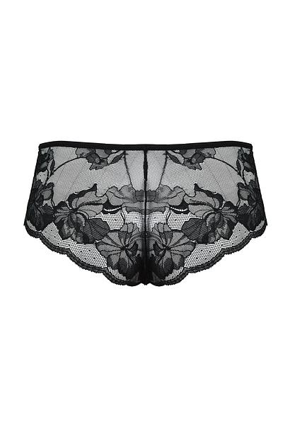 Figi wykonane z delikatnych materiałów, idealnych dla kobiecej elegancji i komfortu. Tył całego modelu jest ozdobiony koronką, dodając mu delikatny i kuszący wygląd. Koronkowe zdobienia nadają mu subtelnego uroku i elegancji, sprawiając, że nosząca je kobieta czuje się wyjątkowo i pewnie.
Przód  wykonany jest z tiulu, co dodaje im lekkości i delikatności. Boki i tył z koronki. Płaskie wykończenie sprawia, że są one dyskretne pod ubraniem, jednocześnie zapewniając wygodę noszenia.
Skład surowcowy: 78% Poliamid, 12% Elastan, 5% Poliester, 5% Bawełna.