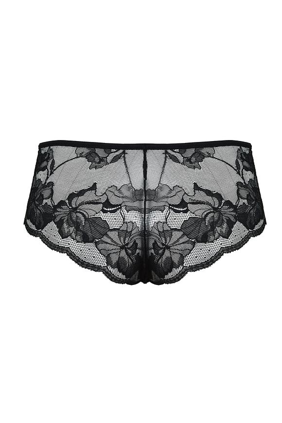 Figi wykonane z delikatnych materiałów, idealnych dla kobiecej elegancji i komfortu. Tył całego modelu jest ozdobiony koronką, dodając mu delikatny i kuszący wygląd. Koronkowe zdobienia nadają mu subtelnego uroku i elegancji, sprawiając, że nosząca je kobieta czuje się wyjątkowo i pewnie.
Przód  wykonany jest z tiulu, co dodaje im lekkości i delikatności. Boki i tył z koronki. Płaskie wykończenie sprawia, że są one dyskretne pod ubraniem, jednocześnie zapewniając wygodę noszenia.
Skład surowcowy: 78% Poliamid, 12% Elastan, 5% Poliester, 5% Bawełna.