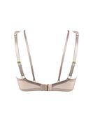 Biustonosz o kroju bralette, miękki z fiszbinami.
Miseczki wykonane zostały z siatki pokrytej bogatą koronką. W dekolcie znajduje się odpinany straps przechodzący na plecy.
Konstrukcja lekka, idelalna na lato, kształtuje biust w naturalny sposób.
Obwód z siatki, model nie posiada bocznej fiszbiny.
Skład surowcowy: 85% Poliamid, 10% Elastan, 5% Poliester.