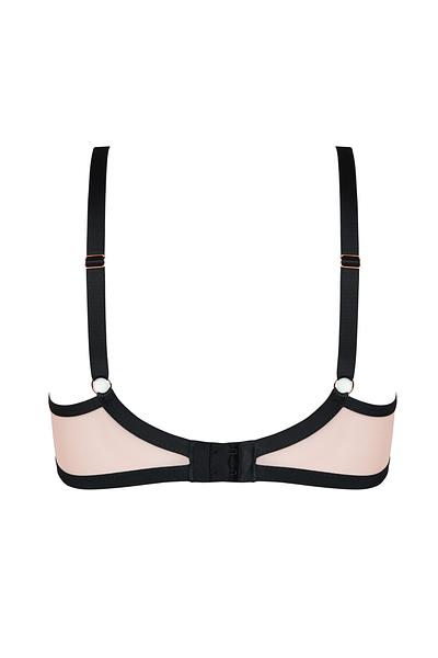 Biustonosz miękki Cabarette II Soft 19220 to esencja luksusu i wyrafinowania, stworzona z myślą o średnich i dużych biustach. Miseczki z beżowej siatki, ozdobione bogatą koronką ze złotą nitką, przyciągają wzrok eleganckim designem. Czarne taśmy dodają modelowi wyrazistego charakteru, idealnie podkreślając kobiece kształty. Obwód wykonany z beżowej siatki zapewnia wygodę, a brak bocznych fiszbin zwiększa komfort noszenia. Konstrukcja MS1 DEZIRO dba o idealne dopasowanie i odpowiednie podtrzymanie biustu. Regulowane ramiączka oraz klasyczne zapięcie na haftki umożliwiają pełną personalizację. To doskonały wybór dla kobiet ceniących połączenie funkcjonalności i zmysłowego wyglądu.
Skład: 85% Poliamid, 10% Elastan, 5% Poliester
 
 