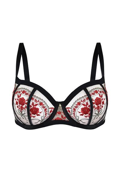 Biustonosz miękki balkonetka FLAMENCO II to kwintesencja elegancji i kobiecości. Miseczki wykonane z delikatnej siatki w kolorze mokka zdobi efektowna koronka ze złotą nicią, która nadaje bieliźnie luksusowego charakteru. Pionowe cięcia miseczek subtelnie podkreślają czarne lamówki, a konstrukcja balkonetki doskonale eksponuje i unosi biust. Obwód z beżowej siatki został wzmocniony czarnymi taśmami, zapewniając komfort i idealne dopasowanie. Brak bocznych fiszbin dodaje modelowi lekkości i wygody.
Konstrukcja MS5 DELICE
Skład surowcowy:
85% Poliamid, 10% Elastan, 5% Poliester
 