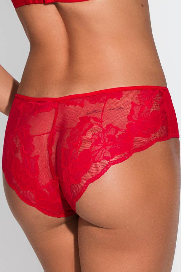 Figi są wykonane z delikatnych materiałów, idealnych dla kobiecej elegancji i komfortu. Tył całego modelu jest ozdobiony koronką, dodając mu delikatny i kuszący wygląd. Koronkowe zdobienia nadają mu subtelnego uroku i elegancji, sprawiając, że nosząca je kobieta czuje się wyjątkowo i pewnie.
Przód  wykonany jest z tiulu, co dodaje im lekkości i delikatności. Górna część przodu ma wstawkę z koronki, co podkreśla ich wyjątkowy design i dodaje im subtelności. Płaskie wykończenie sprawia, że są one dyskretne pod ubraniem, jednocześnie zapewniając wygodę noszenia.
Skład surowcowy: 78% Poliamid, 12% Elastan, 5% Poliester, 5% Bawełna.
 