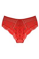 Figi Jasmin 19152 RED od Mediolano to połączenie klasycznej formy z nowoczesną, zmysłową estetyką,  bogato zdobione elegancką koronką w intensywnym odcieniu czerwieni. Boki z przodu wykonane z transparentnej siateczki dodają lekkości, a tylna część z koronki subtelnie podkreśla kobiecą sylwetkę. Model z pełnym fasonem gwarantuje komfort i wygodę przez cały dzień. Bawełniany klin zapewnia higienę i oddychalność. To idealna propozycja dla kobiet ceniących zmysłowość połączoną z komfortem noszenia. 
Skład surowcowy: 78% Poliamid, 12% Elastan, 5% Poliester, 5% Bawełna
 