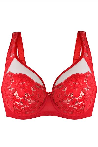 Biustonosz Jasmin Plunge 19150 RED marki Mediolano to perfekcyjne połączenie elegancji i wygody stworzone z myślą o średnim, dużym i bardzo dużym biuście. Wykonany z beżowej siateczki pokrytej gęstą, czerwono haftowaną koronką, zachwyca kobiecym designem i funkcjonalnością. Konstrukcja typu soft plunge z szeroką fiszbiną unosi i zbiera biust, modelując go w sposób naturalny i efektowny. Miseczki są pełniejsze, idealne dla wymagających sylwetek. Brak bocznych fiszbin zwiększa komfort, a szerokie, podszyte pianką ramiączka odciążają ramiona podczas całodziennego noszenia. To wyjątkowa propozycja dla kobiet ceniących wsparcie, wygodę i subtelny urok koronki.
Konstrukcja MS3 PLUNGE
 
Skład: 85% poliamid, 10% elastan, 5% poliester
 